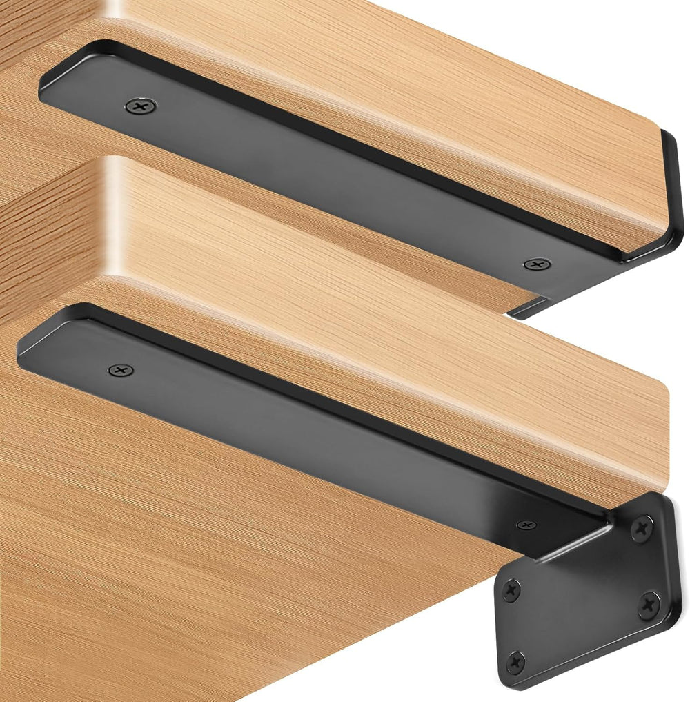 8 Pack - 8 inch Black Hidden L Shelf Bracket (1/5 Inch Thicked) Iron Floating...