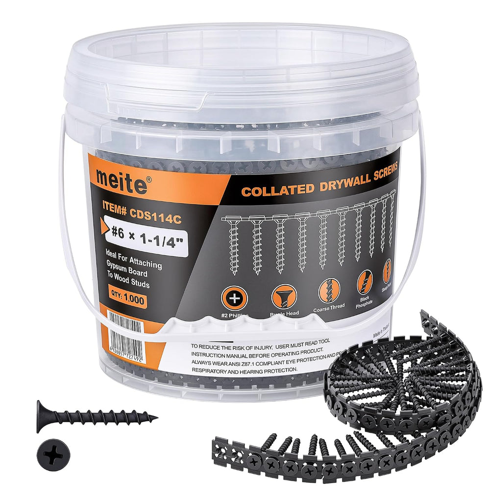meite Collated Drywall Screw #6 x 1-1/4 inch Coarse Thread Drywall to Wood Sc...