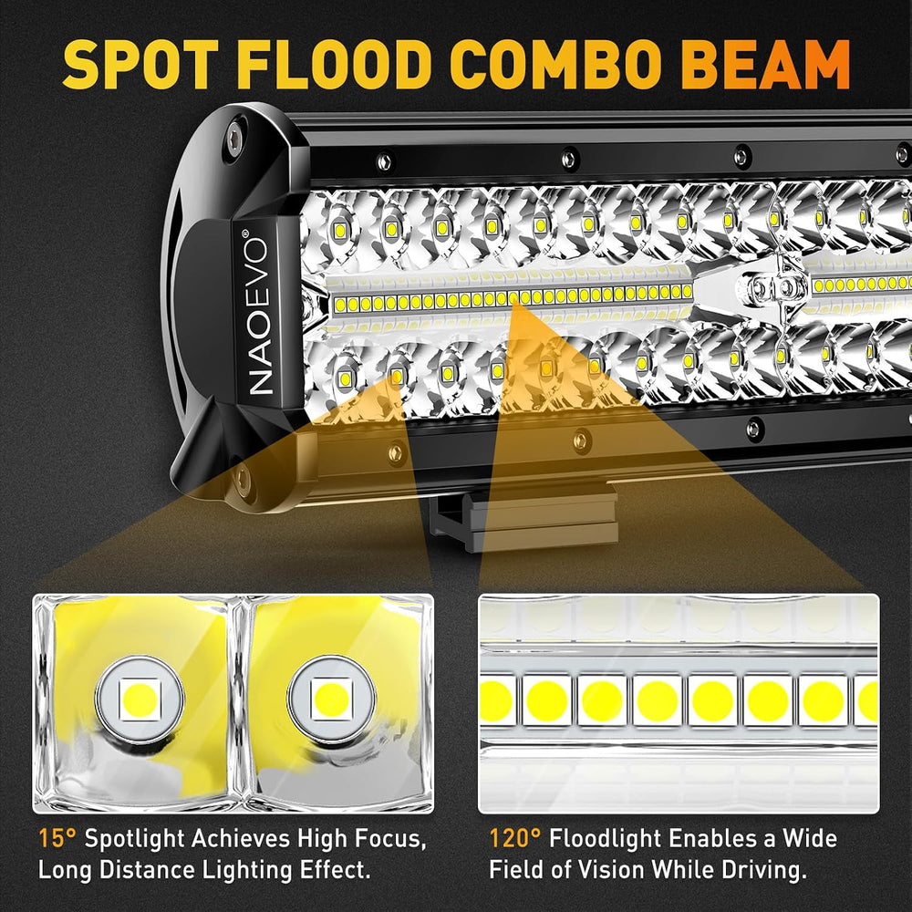 NAOEVO 12Inch LED Light Bar and 2PCS 4Inch Pod Lights with 3-Lead Harness