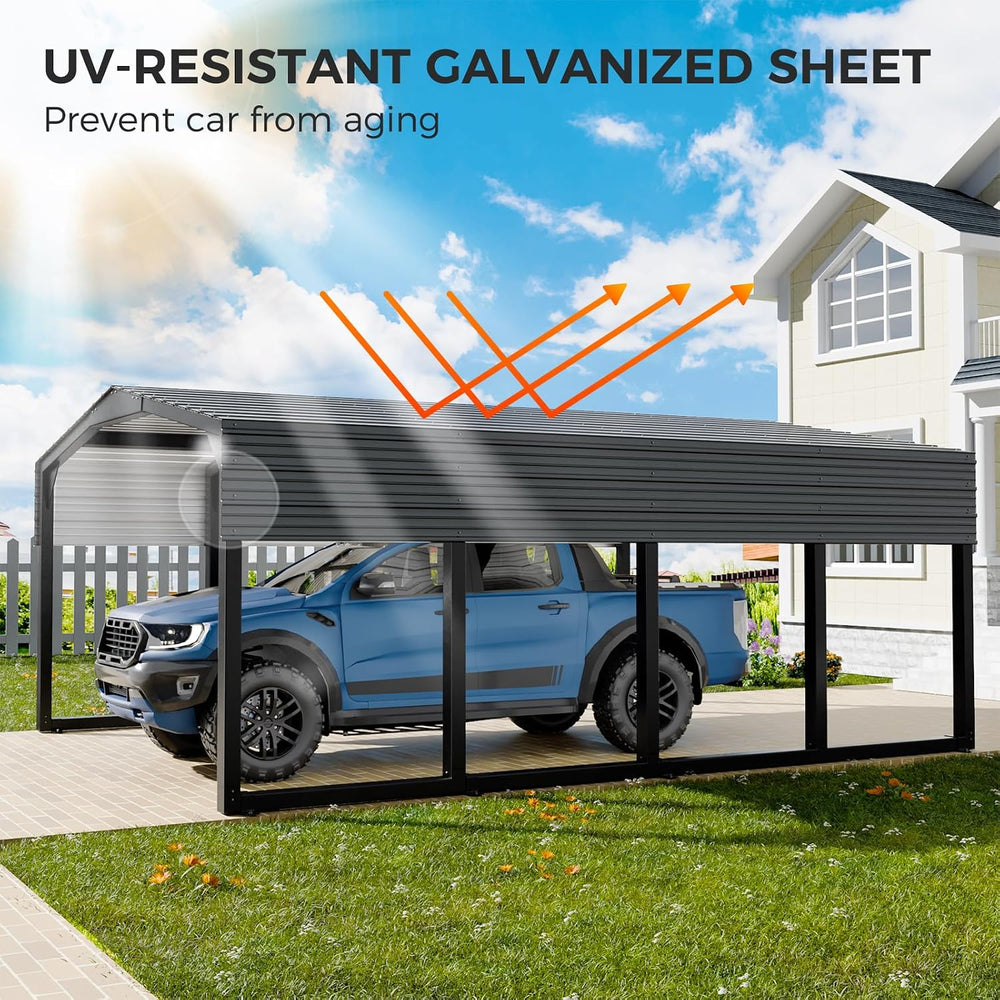 12×20 FT Carport, 2"x2" Reinforced Frame & 29-Gauge Leak-Resist...