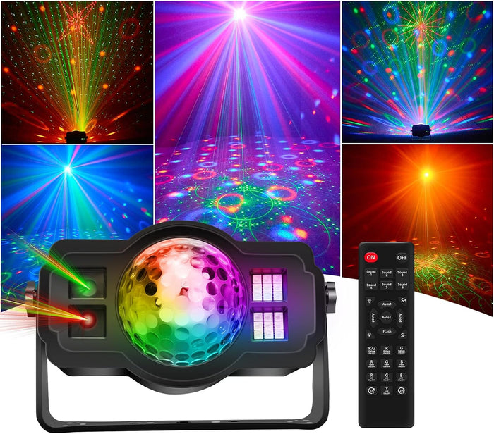 3-in-1 Disco Ball Party Lights, Sound Activated DJ Strobe Light with 60 Patterns, USB Powered Disco Light Projector for Room Decor, Glow Party Supplies, Birthday, Christmas, Halloween