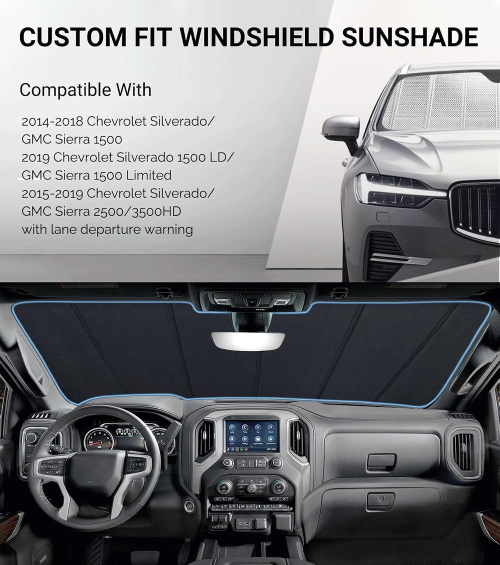 Pigenius Windshield Sun Shade for Chevrolet Silverado/GMC Sierra 1500/2500/35...