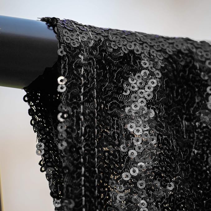 JYFLZQ Black Sequin Backdrop Curtains 6ft x 8ft 1 Panel Halloween Backdrop Gl...