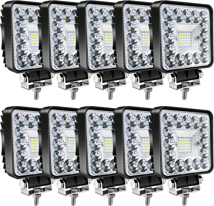 LED Off Road Lights, 4 Inch 123W LED Work Lights Pods, 12V 24V Offroad Driving Lights Accessories for Motorcycle Boat RV Truck Car ATV Snowplow SUV UTV (10Pack)