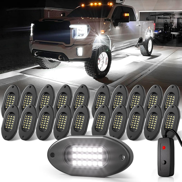 Honalia Pure White Rock Lights for Trucks 20 Pods, 6000K White LED Rock Lights