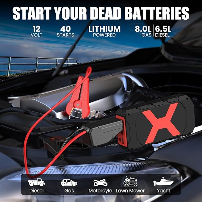 BOOKOO Jump Starter 2000A for Car/Boat/Lawnmower Portable 12V Car Battery Jump