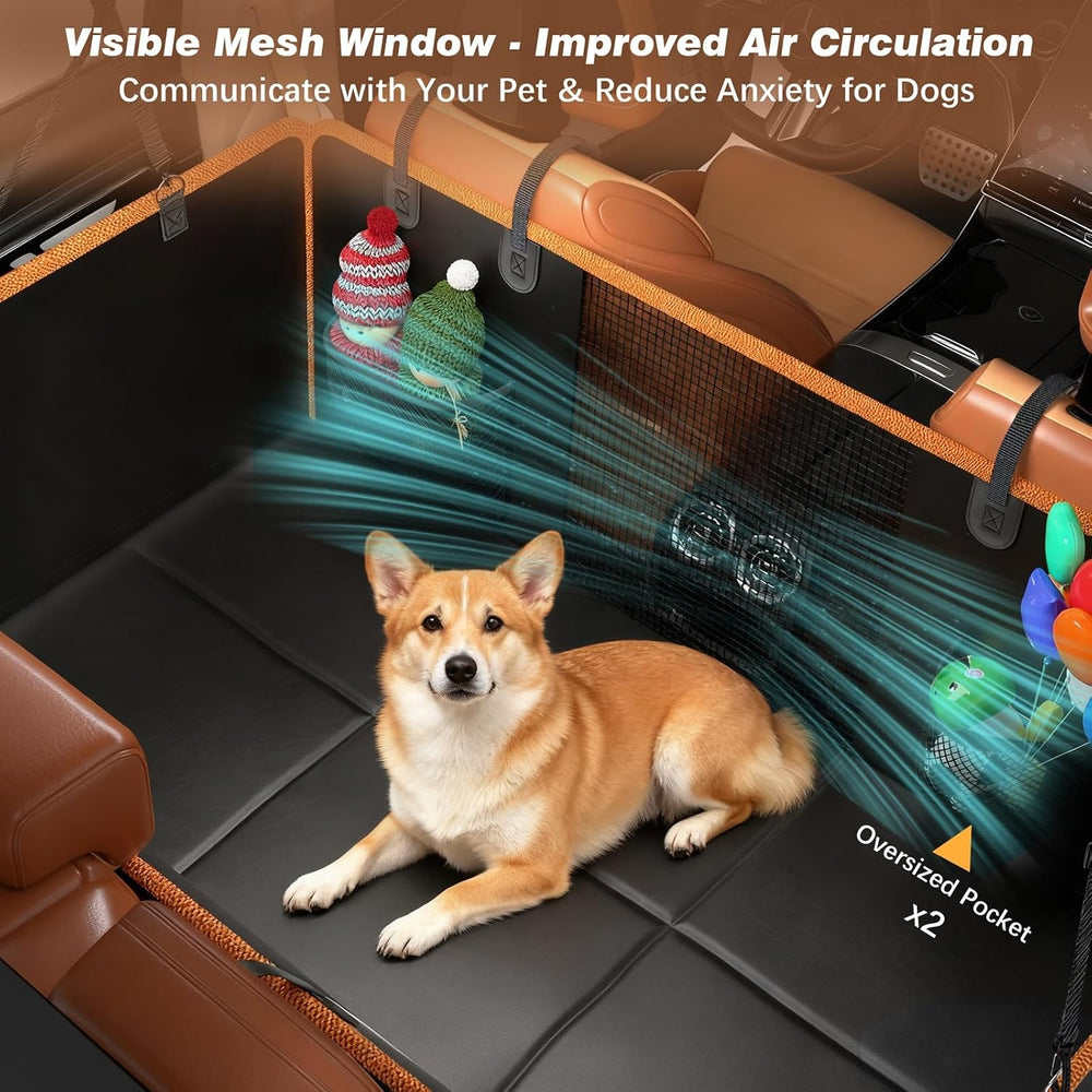 Hard Bottom Dog Car Seat Cover for Back Seat, PU leather, 45% extra space