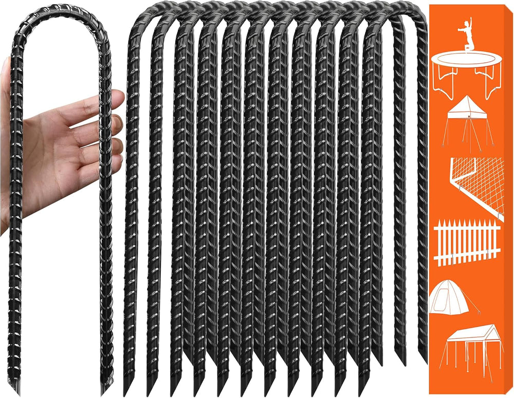 Eurmax USA 12-Pack U-Shape Ground Stakes,Rust-Proof Galvanized Steel Ground A...