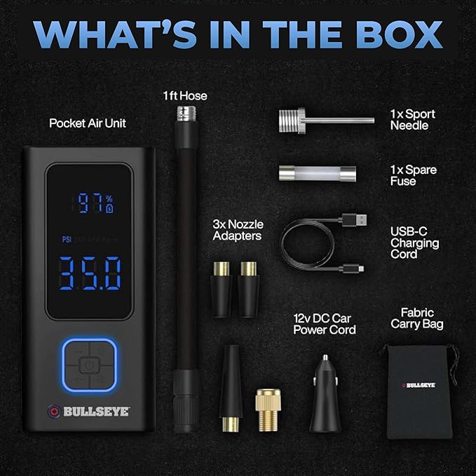 POCKET AIR PRO Tire Inflator Portable Air Compressor by Bullseye Pro