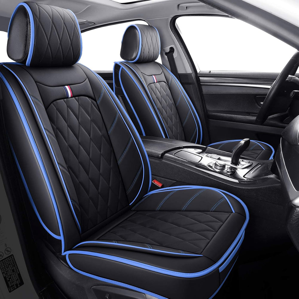 Aierxuan 2 Front Seat Covers Universal Fit Waterproof Leather, Black-Blue