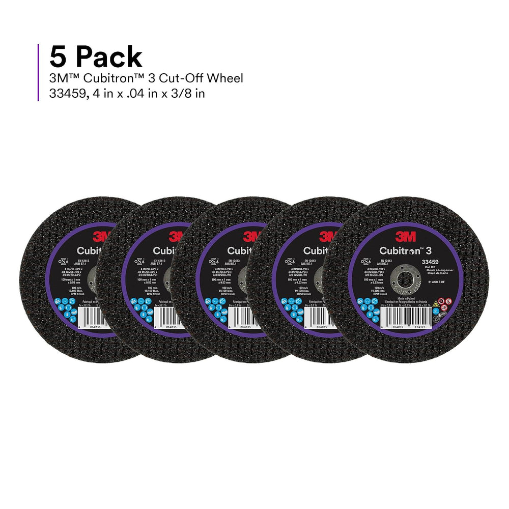 3M Cubitron 3 Cut-Off Wheel 33459, 4 in x 0.04 in x 3/8 in, Long Lasting Perf...