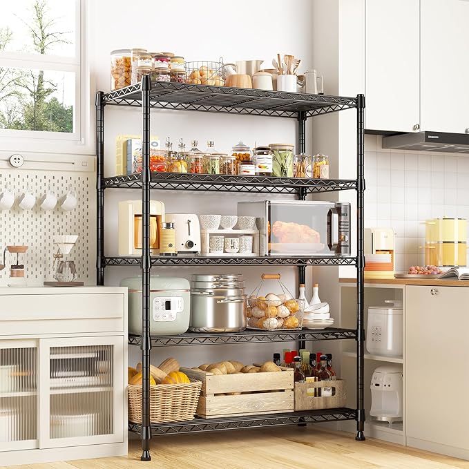 REIBII 5-Tier Wire Shelving Rack Storage Shelves Metal Shelves, 1020 LBS