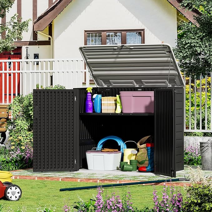 ZZM Large Outdoor Storage Shed, 48 Cu Ft Resin Versatile Storage Cabinet
