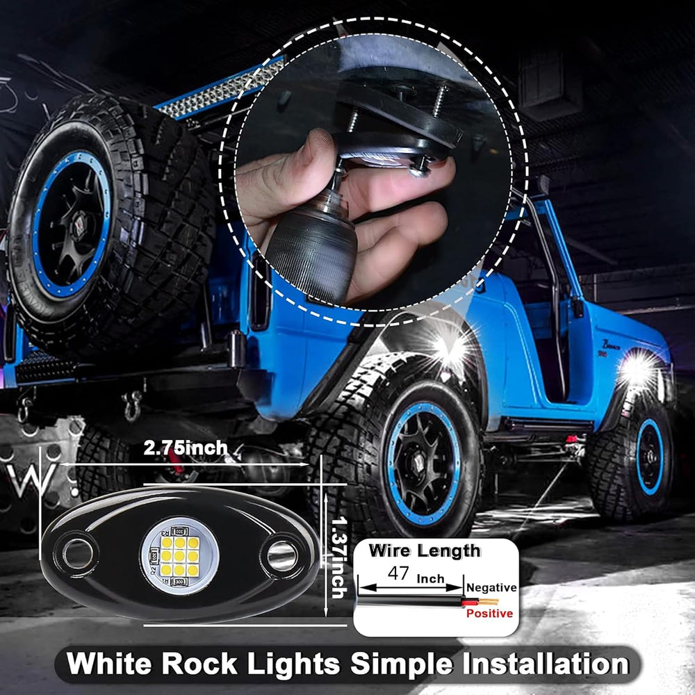 24 Pods White Led Rock Lights，Automotive General Under Body Neon Glow Led Pur...
