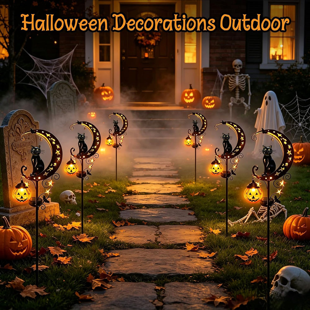 Solar Halloween Black Cat Pumpkin Moon Garden Stake Light Outdoor Decor