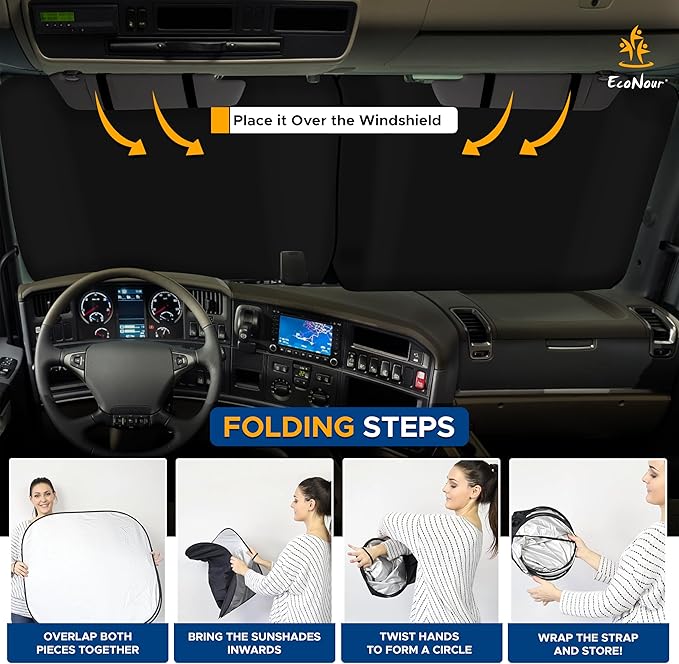 EcoNour 2-Piece Foldable Spring RV Windshield Sunshade, Reflective 240T Polyster