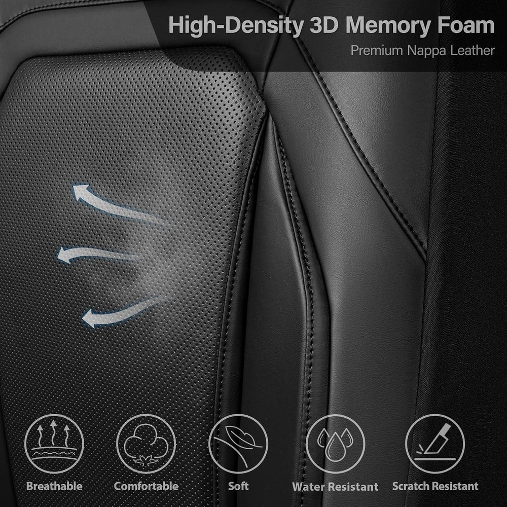 CAR PASS Luxury Nappa Leather Car Seat Covers Full Set Memory Foam, Black
