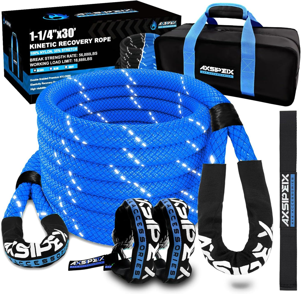 Kinetic Recovery Rope Kit (Reflective), 1.25in x 30ft 56,000Lbs, 35% High Ela...