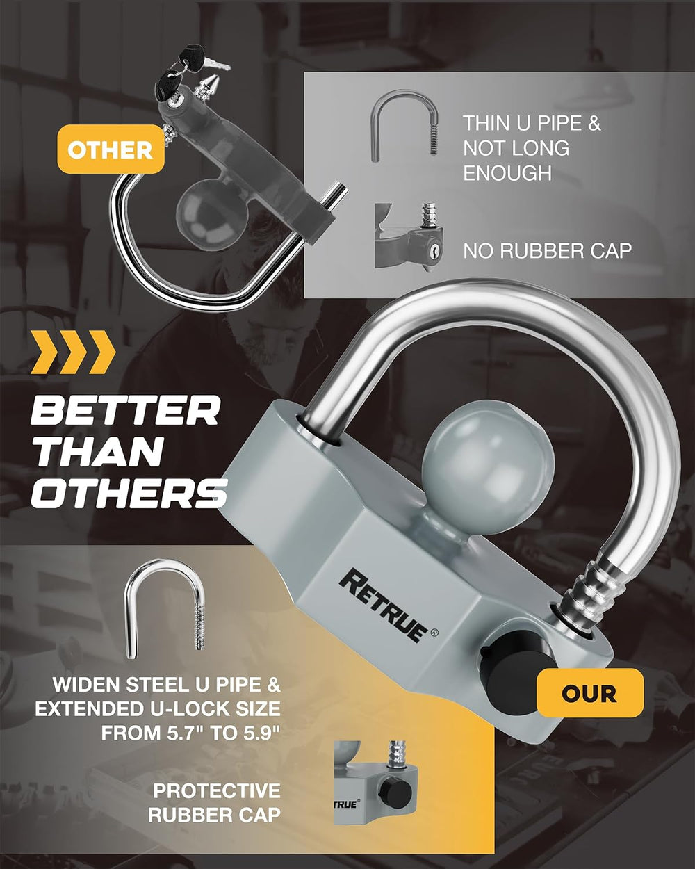RETRUE Heavy-Duty Universal Coupler Lock Trailer Locks Ball Hitch Trailer Hit...
