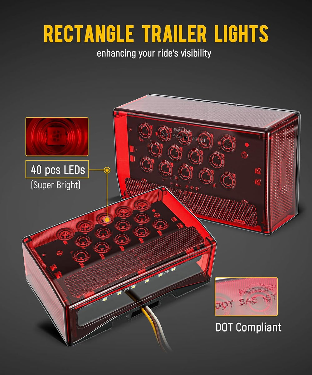 Partsam 6" Rectangular LED Combination Tail Lights Kit Red, 12V LED Subm...