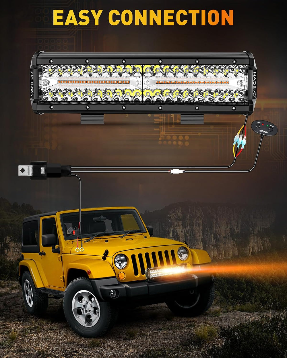 NAOEVO 12 Inch LED Light Bar with Wiring Harness, Offroad/Fog Lights, 3Mode