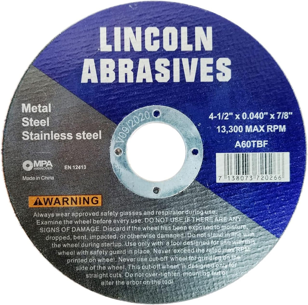 100 Pack 4.5" Cut-Off Wheels Lincoln Abrasives .040" Metal & St...
