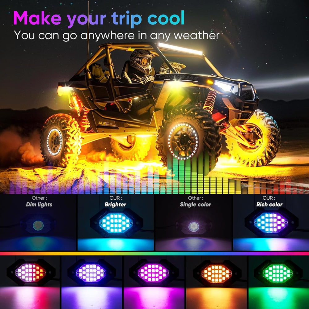 2PCS 4FT Whip Light and 4PCS Rock Light Combo Kit with Spring Base, Switch, A...