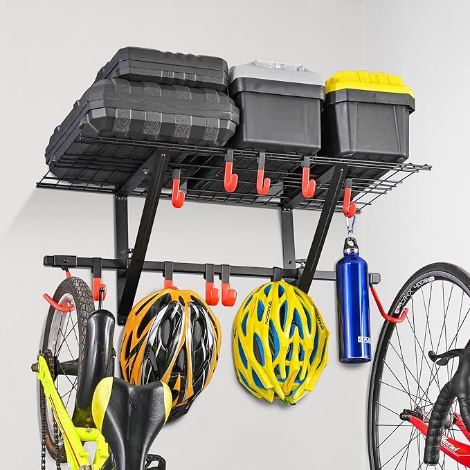 PLKOW Garage Wall Shelving 1 Pack Includes 2 Bike Hooks, Wall Shelves Garage