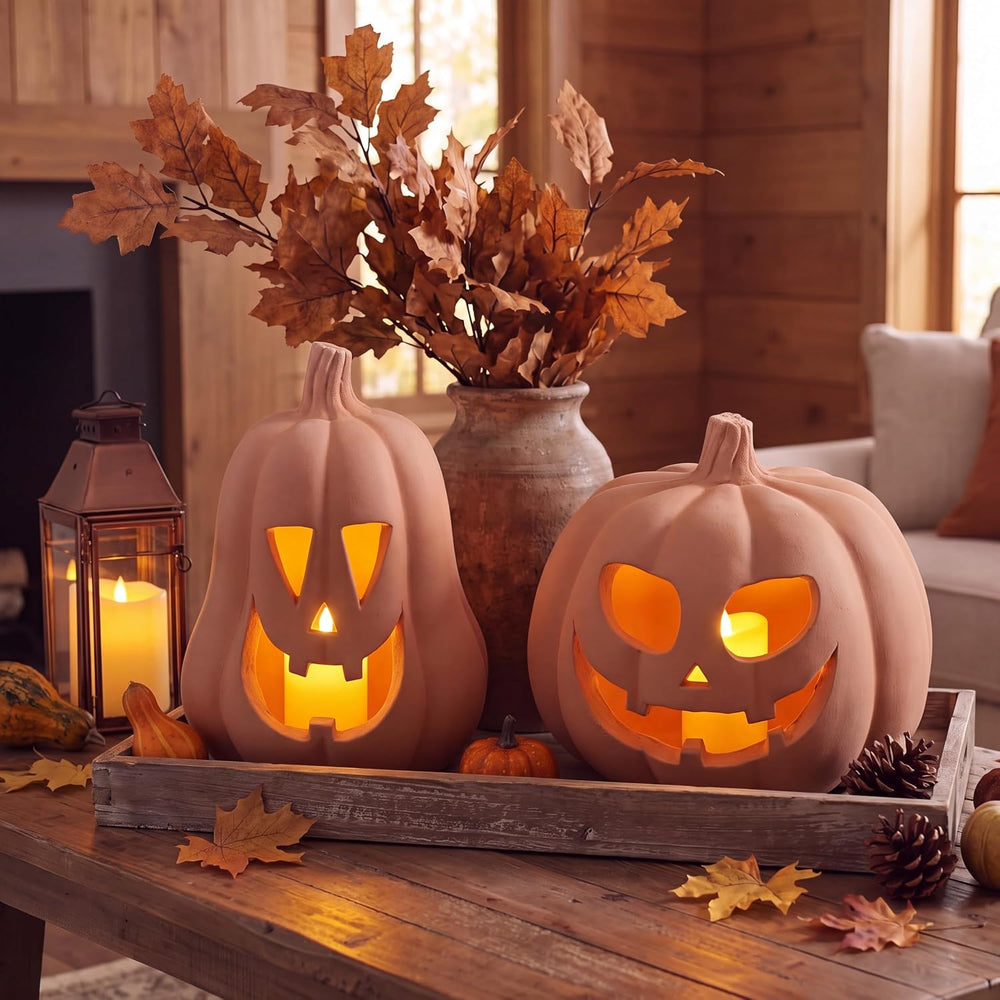 Tioncy Halloween Decor Terracotta Jack O Lantern Pumpkin Decor,Orange