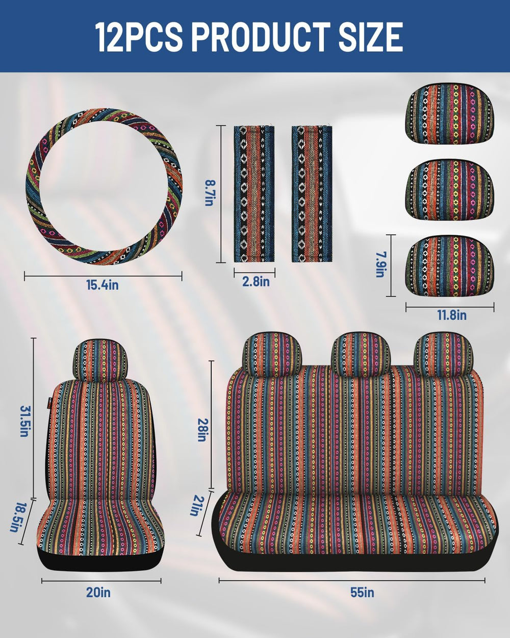 Baja Saddle Blanket Car Seat Covers Full Set 12PCS, Orange