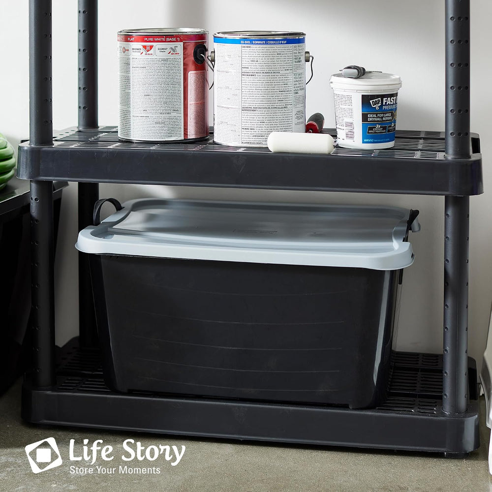 Life Story 6 Pack Stackable Storage Bin, 55 Qt Home Organizers, Black/Gray