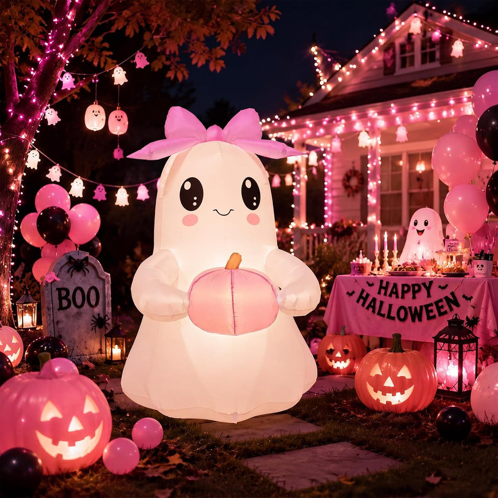 6 ft Pink Bow Halloween Inflatable Ghost Outdoor Decoration