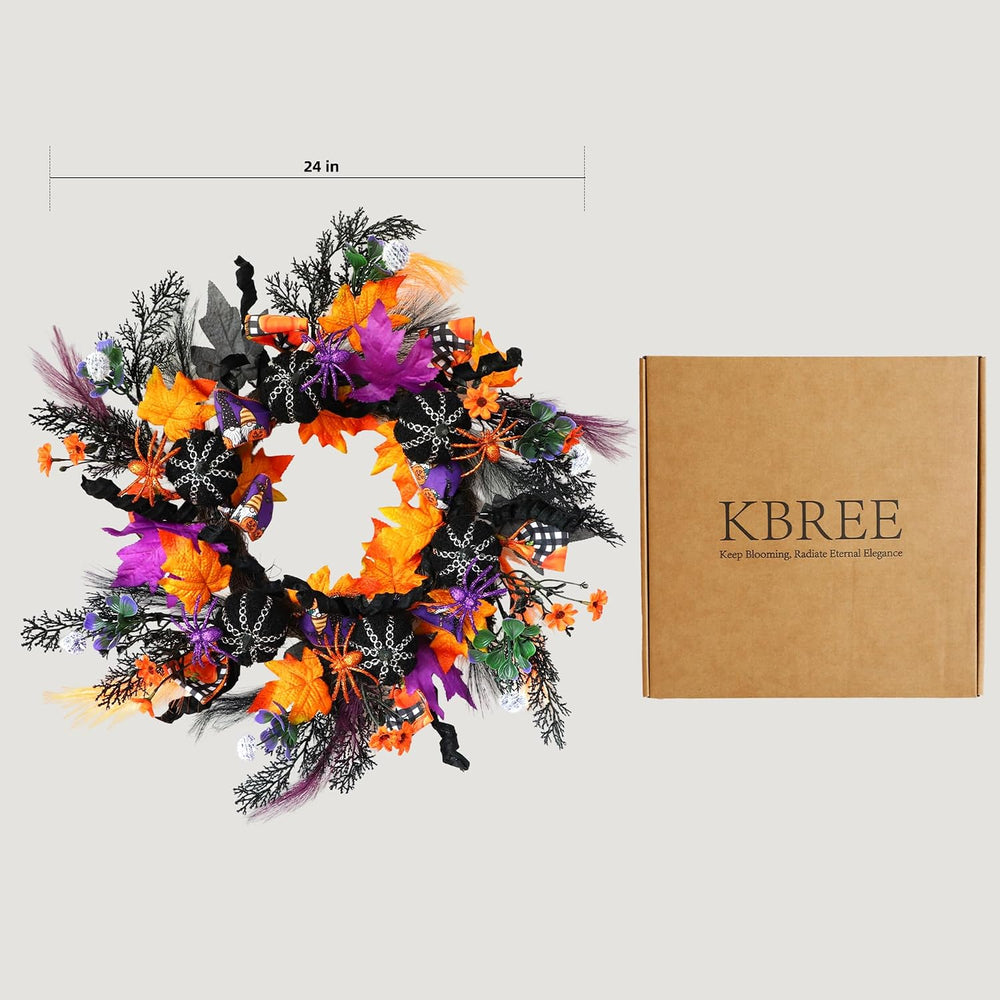 KBREE 22" Halloween Wreath for Front Door, Full Gothic Spooky Autumn Wre...