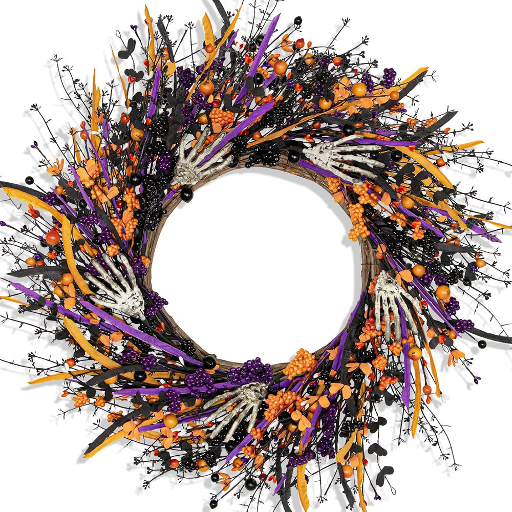 VioletEverGarden Halloween Wreaths for Front Door 22 Inch Skeleton Black Wrea...