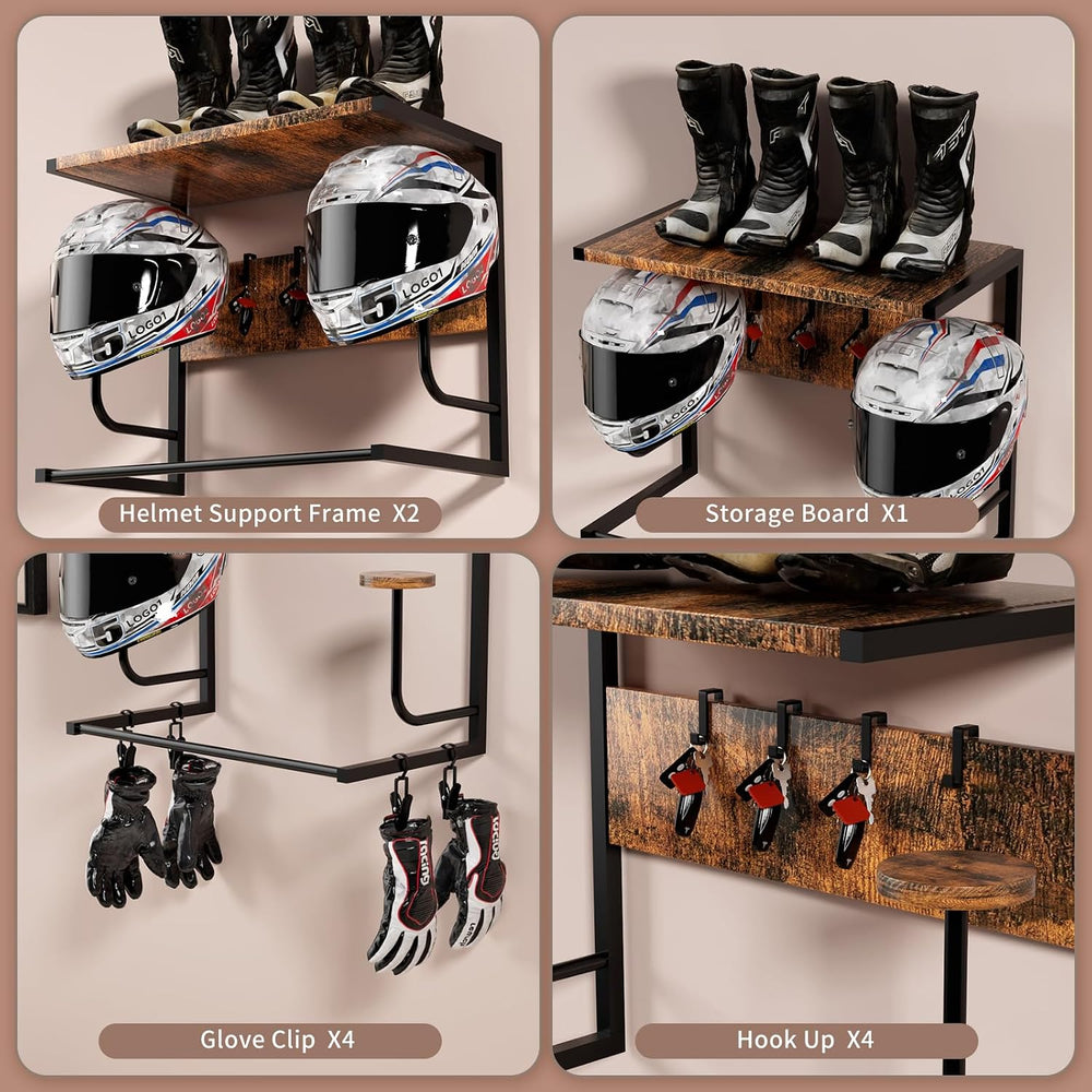 Motorcycle Helmet Holder Wall Mounted, Helmet Rack Wall Mount with Helmet Rac...