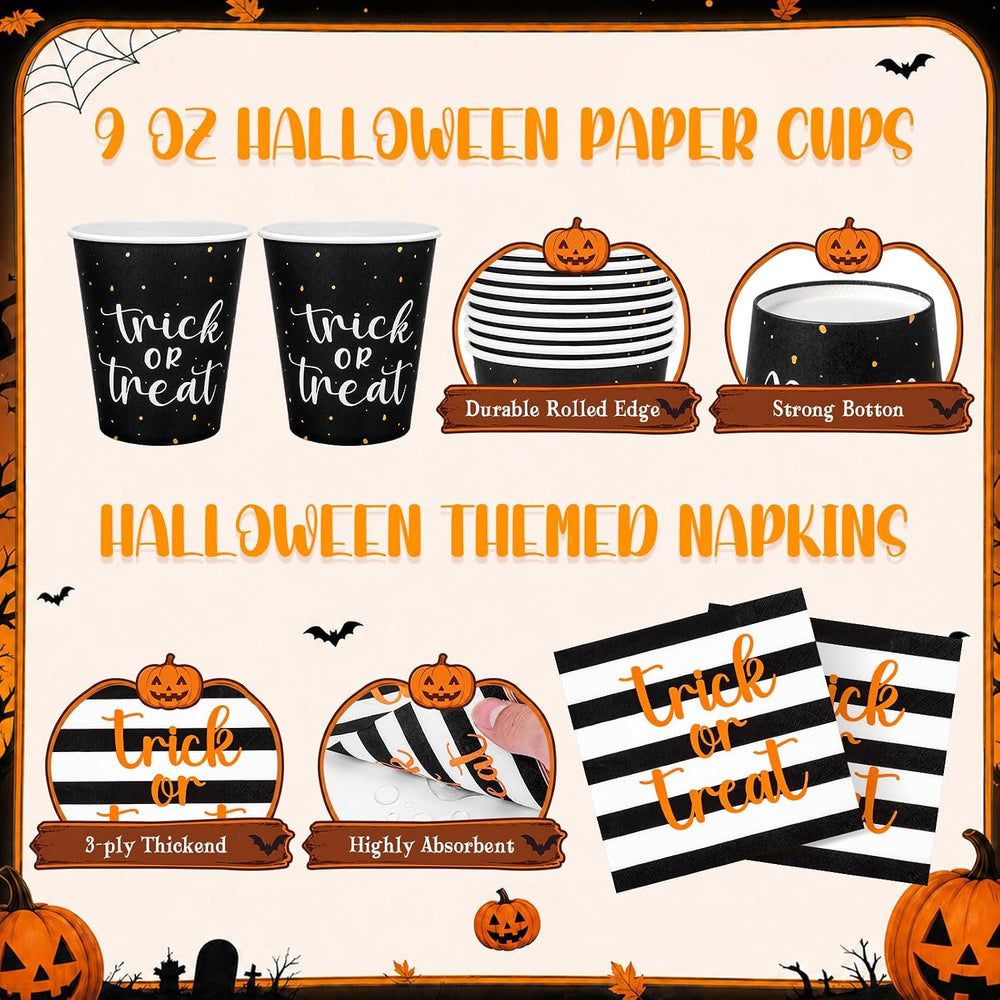 Honeydak 210 Pcs Halloween Trick or Treat Plates and Napkins for 30 Guests