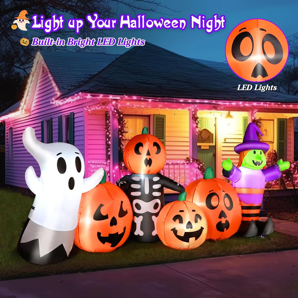 8 ft Halloween Inflatable Pumpkin Outdoor Decoration, Large Blow Up Witch, Gh...