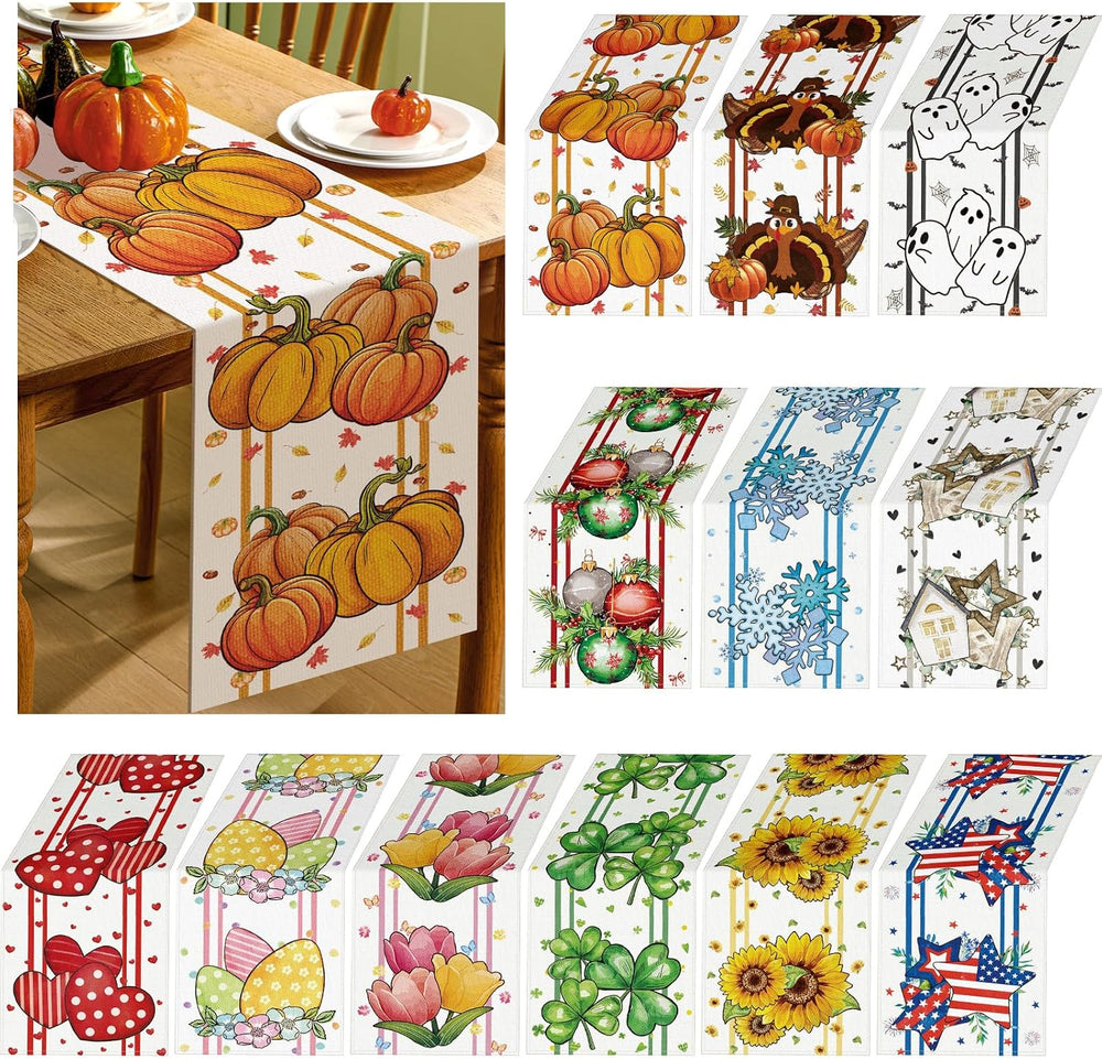 Honeydak 12 Pcs Holiday Table Runner Seasonal Farmhouse Table Decor 13 x 72 I...