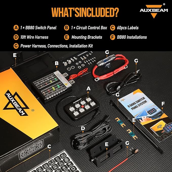 Auxbeam 8 Gang Switch Panel BB80, Universal Circuit Control Relay System Box