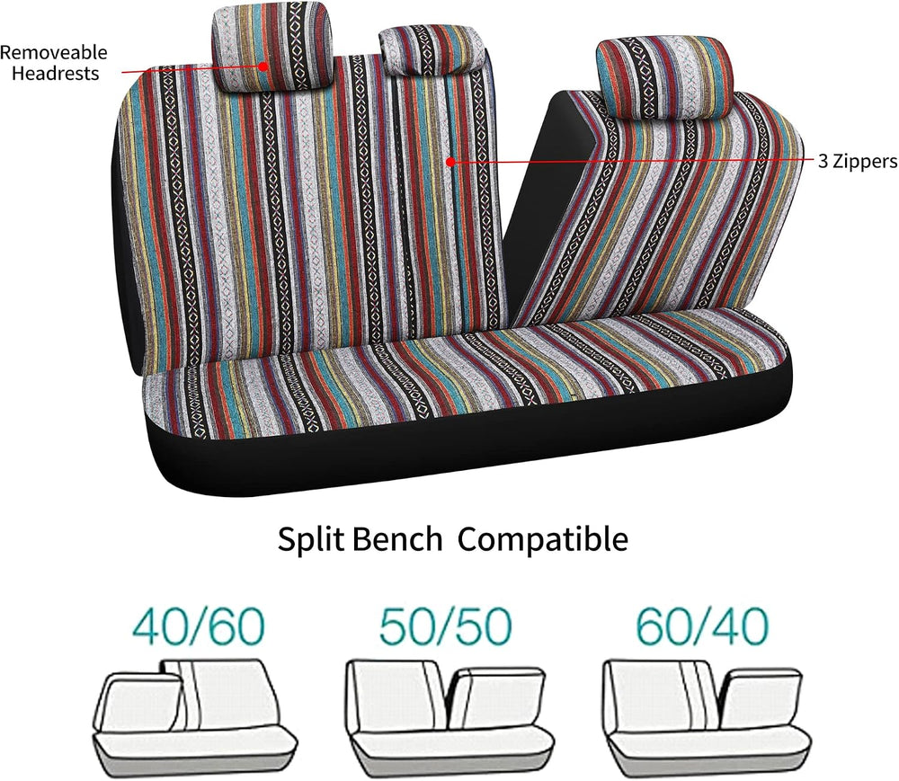 HAIYAOTIMES Baja Saddle Blanket Car Seat Covers Full Set with Seat Belt Pads,...