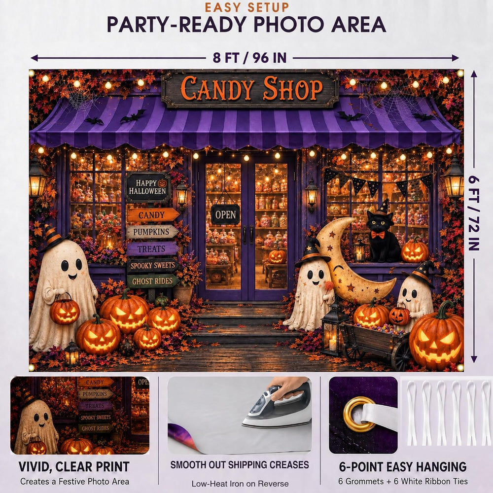 Fabric 8x6ft Halloween Candy Shop Photography Backdrop, Photo Booth Decor