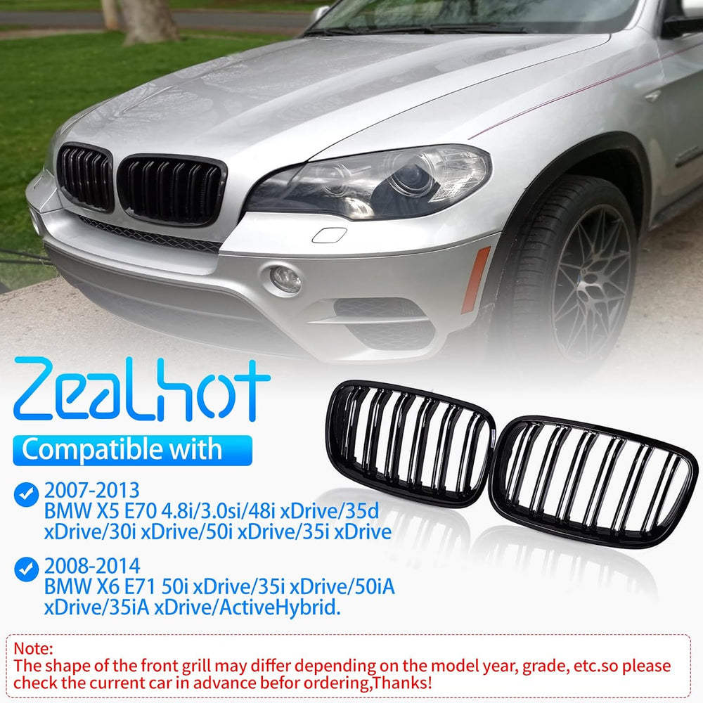 X5 E70 Black Front Kidney Grill Fit for 2007-2014 BMW X5 E70 X6 E71 | Gloss B...
