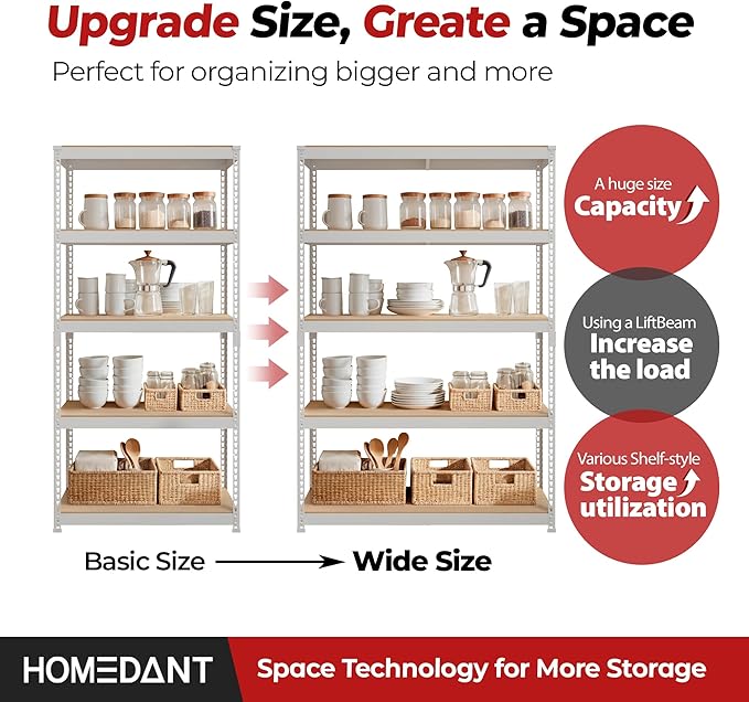 HOMEDANT White 5 Tier Laminated Boltless Heavy Duty Garage Storage Adjustable...