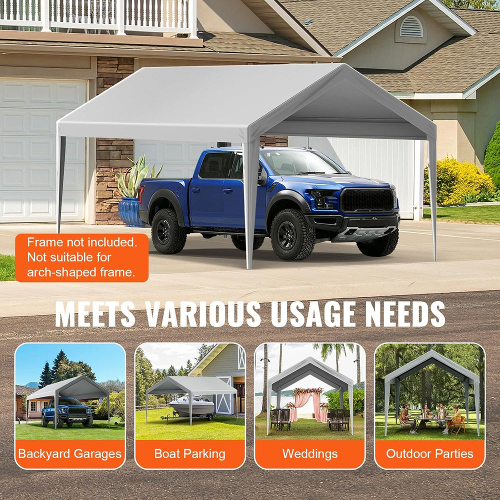 VEVOR Carport Replacement Canopy 10x20 ft, PE Waterproof UV-Proof