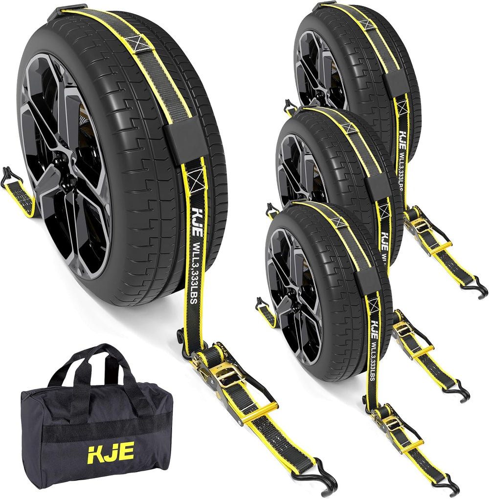 KJE Reflective Car Tie Down Straps for Trailers 4 Pack- Premium Tire Ratchet ...