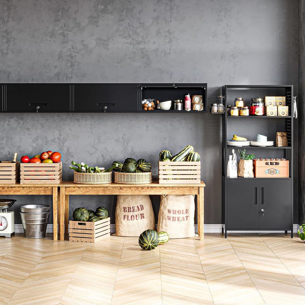 MIIIKO Wall Cabinet with 1 Door, Wall Mounted Garage Tool Cabinets, Small Met...