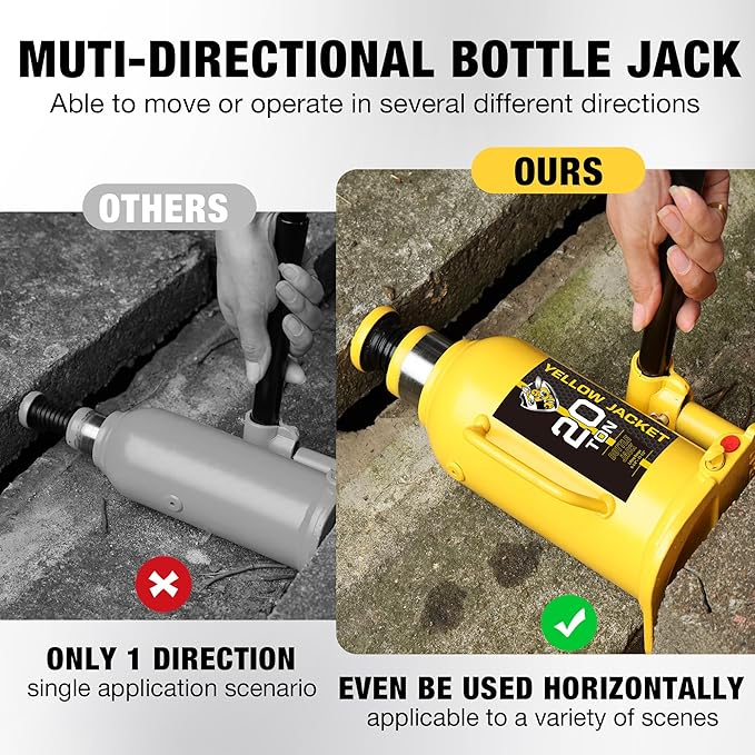 YELLOW JACKET 20 Ton Muti-Directional Welded Bottle Jack, Horizontal Bottle