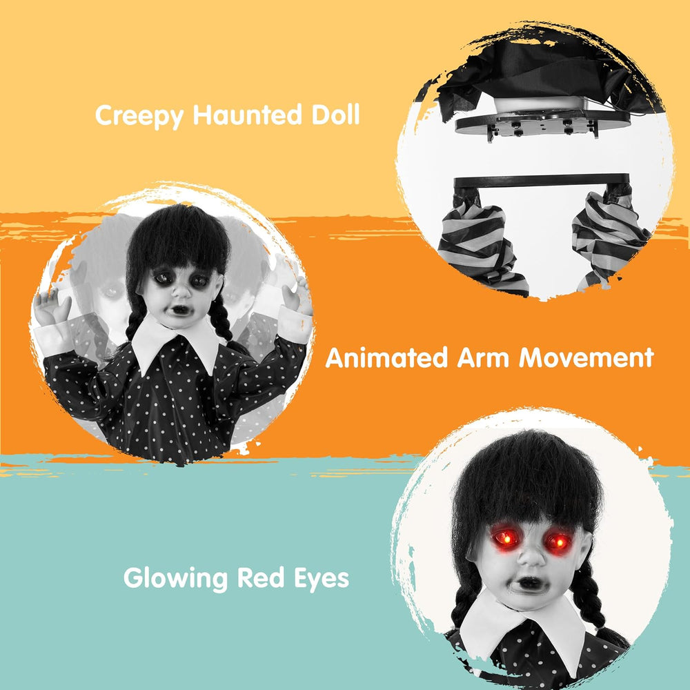 JOYIN Halloween Animatronic School Girl in Black Dress Decoration Outdoor, So...