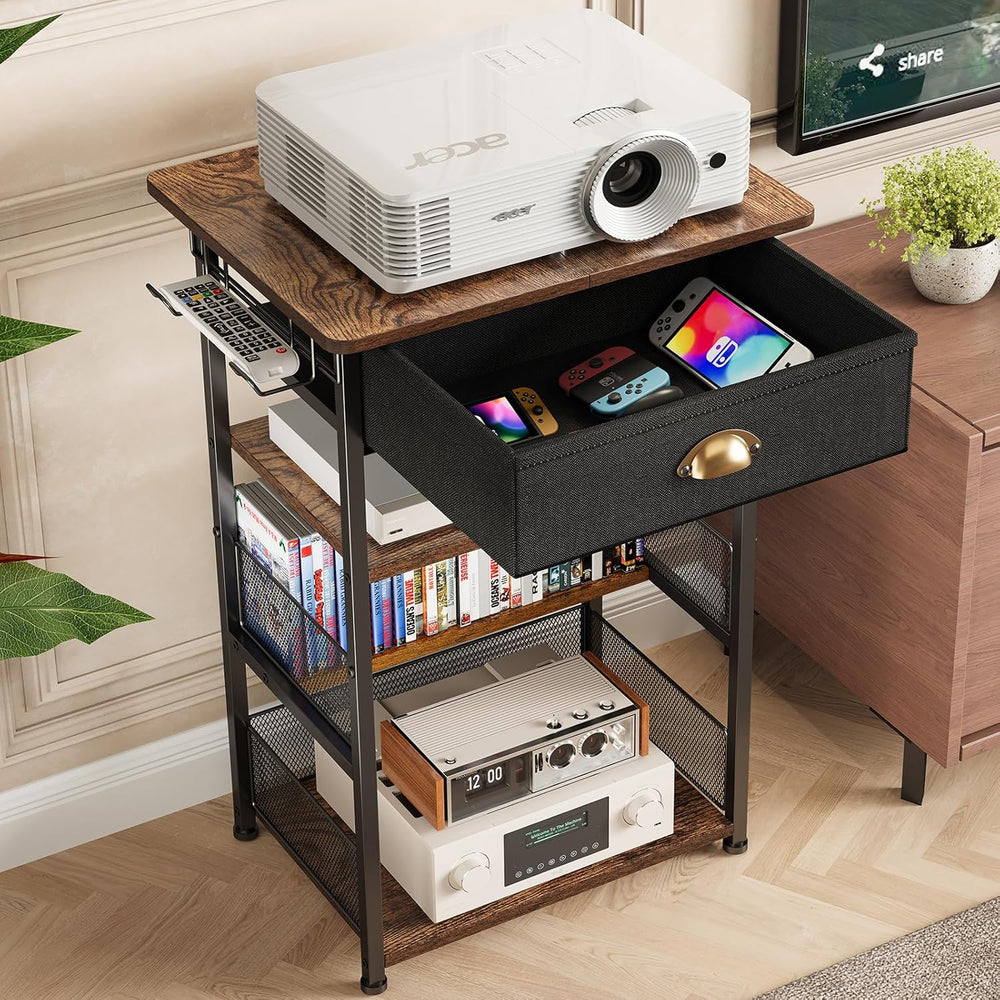 Hongtamoya 4-Tier AV Media Stand with Drawer, Gaming Console Shelf