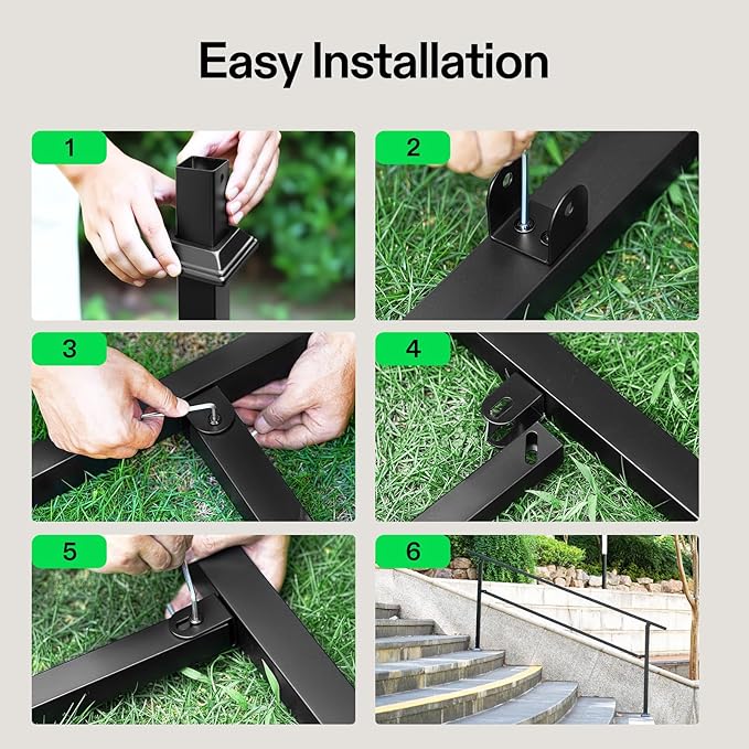 VIVOSUN Outdoor Handrail, 2 Step Stair Handrail, Wrought Mattle Iron Handrail